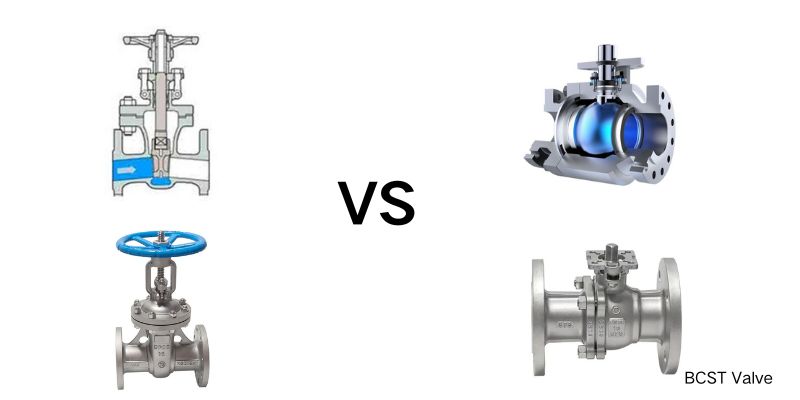 Diagram comparing the flow path of a gate valve and a ball valve