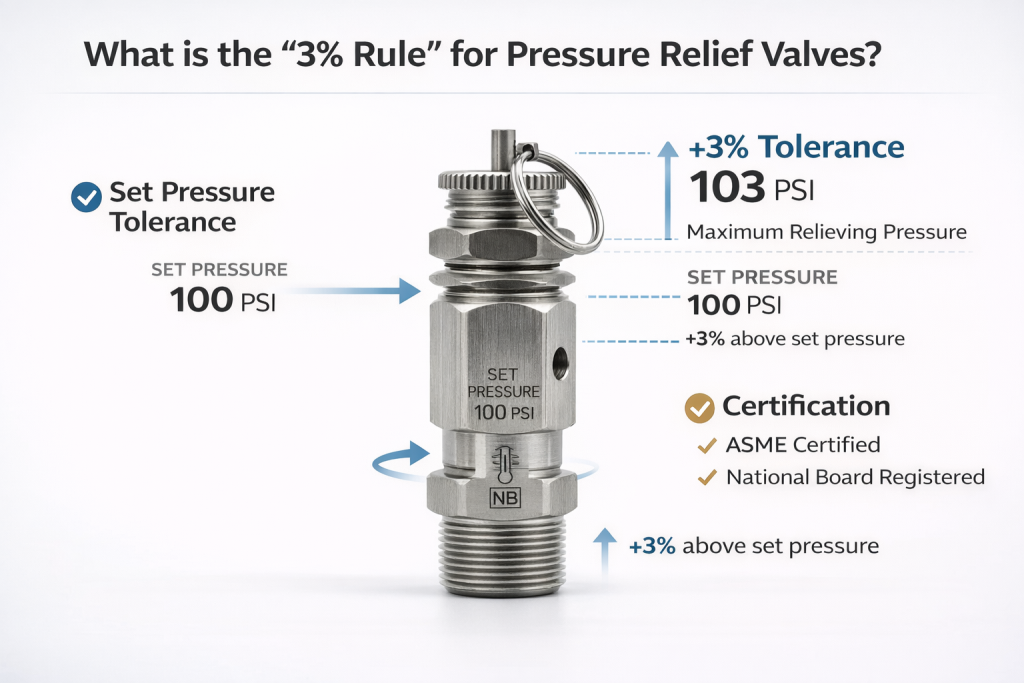 A graph showing the pressure dynamics related to the industrial 3% rule for pressure relief valves.