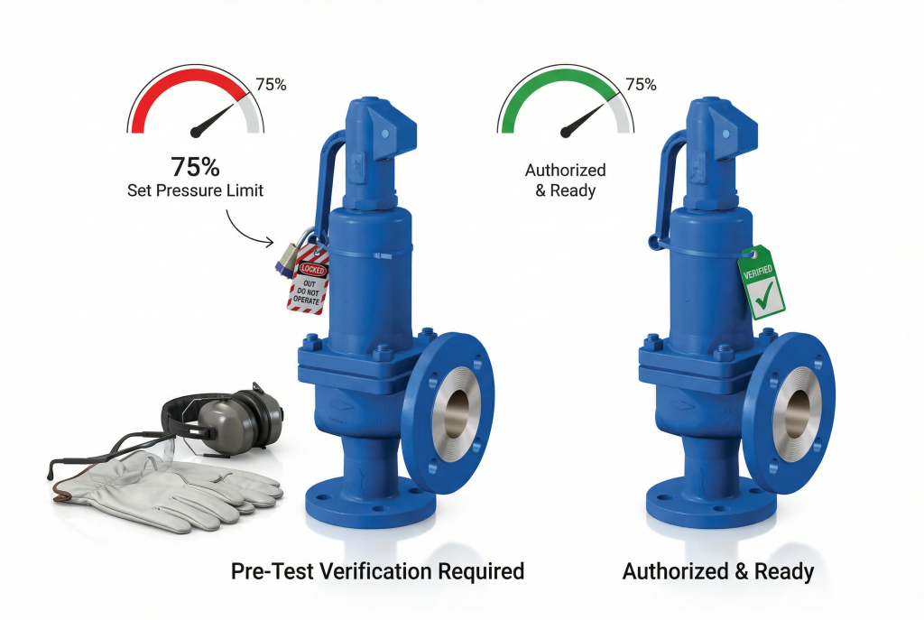 A pressure gauge showing the system is above the 75% threshold required for a pop test.