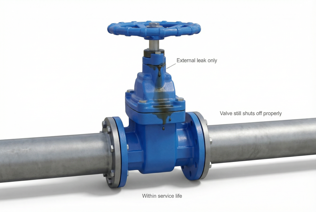 Technician performing in-line repair by tightening a gate valve's packing gland.