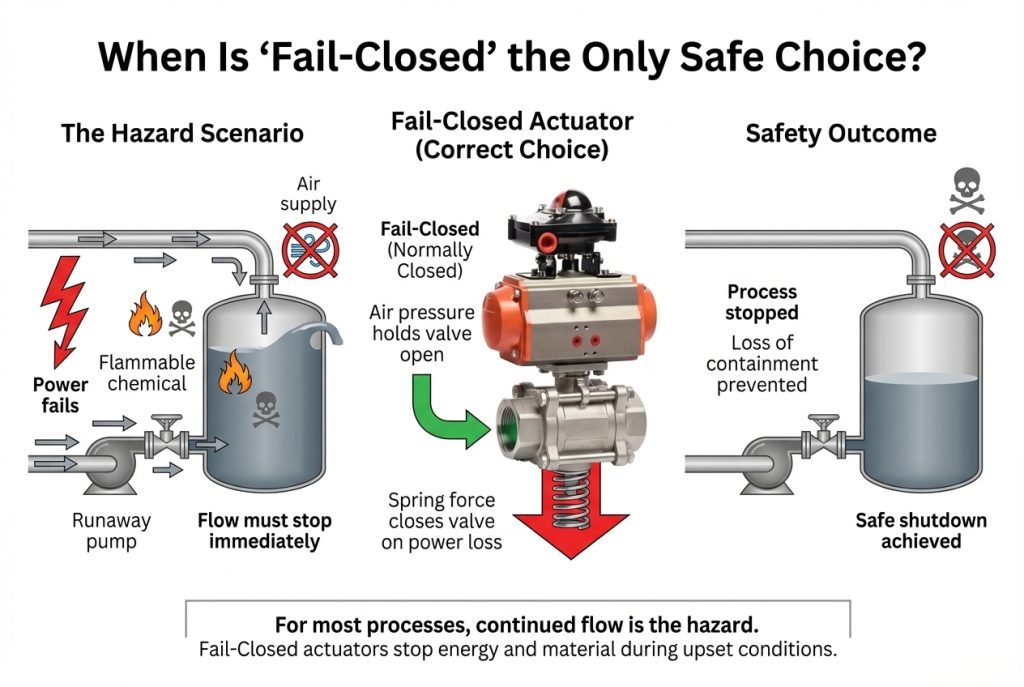 A pneumatic actuator on a fuel line, designed to fail-closed to stop the flow of gas