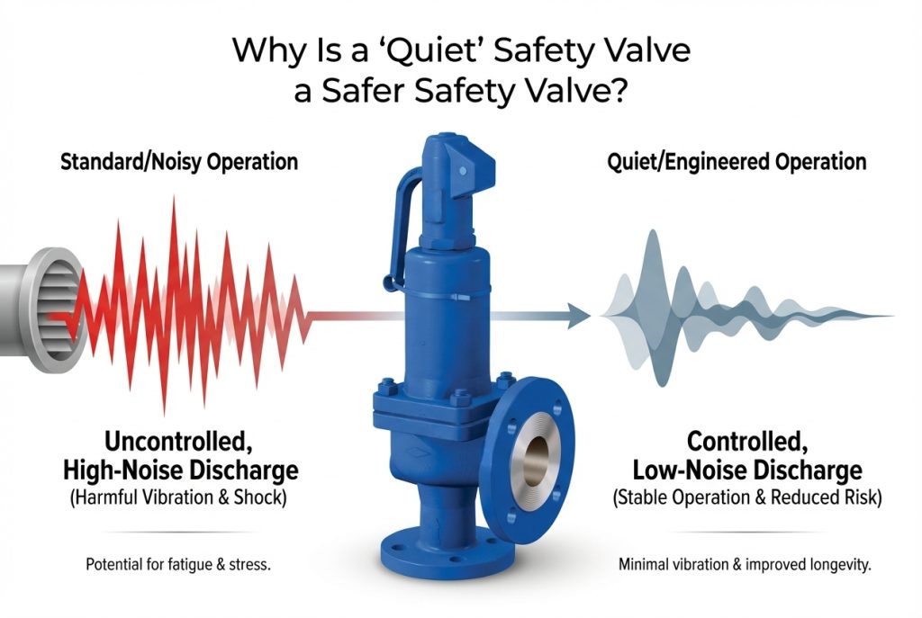 A large safety valve with an attached silencer to manage discharge noise levels.