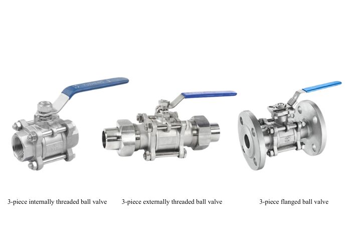Three-piece internally threaded ball valve, three-piece externally threaded ball valve, three-piece flanged ball valve