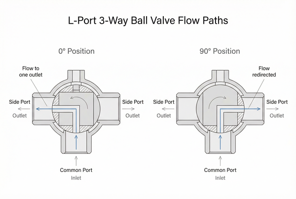 L-Port 3-way ball valve flow path