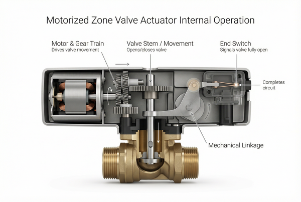 Motorized zone valve actuator internal operation