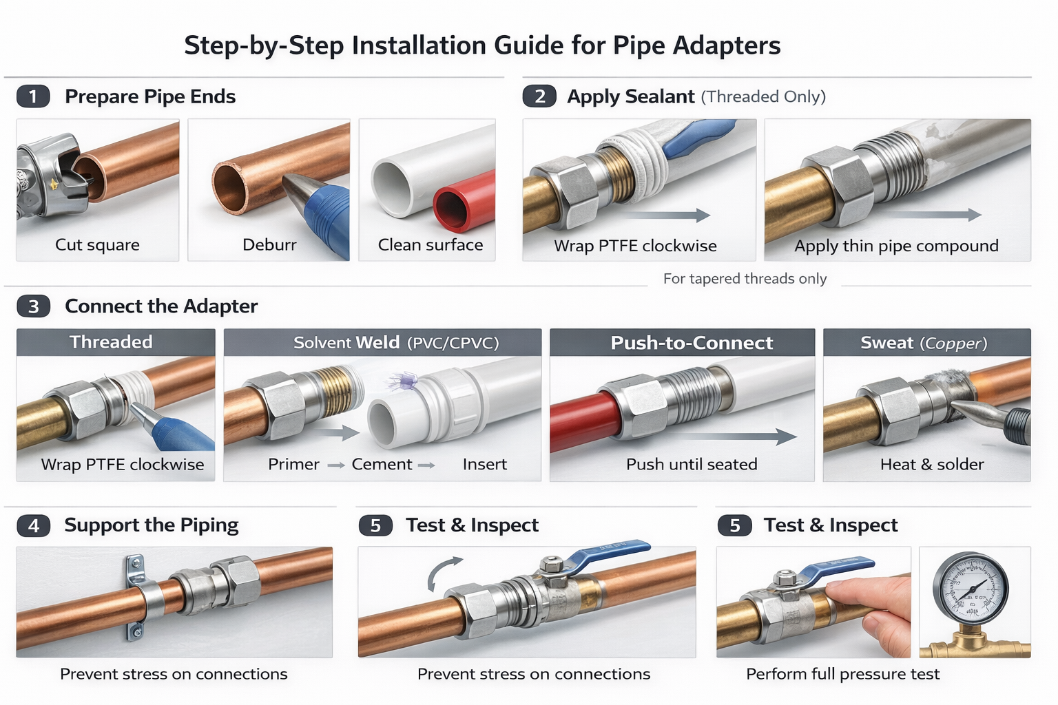 Person applying PTFE tape to pipe threads before connecting an adapter