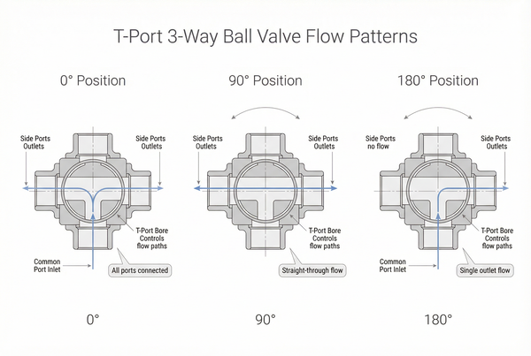 T-Port 3-way ball valve flow pattern