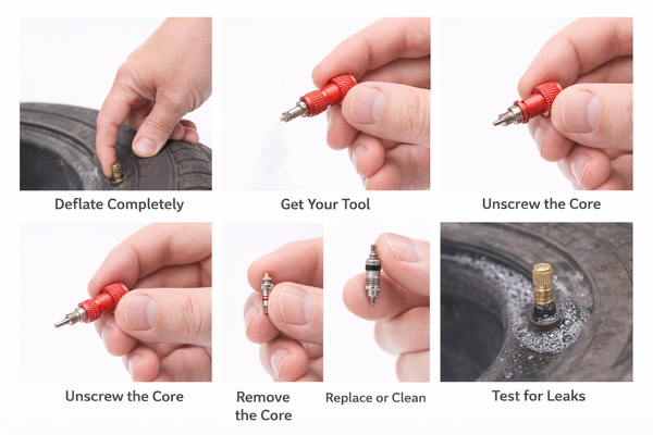Using a Schrader valve core removal tool