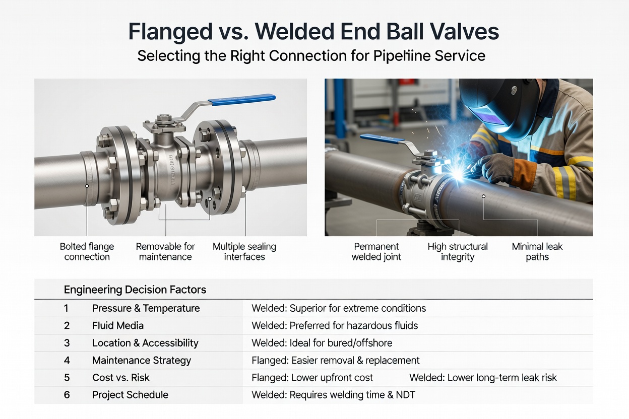 Skilled technician welding a valve into a pipeline, highlighting the precision and expertise required.