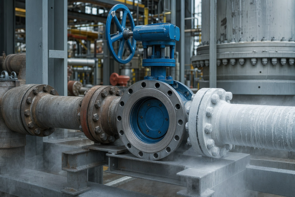 Gas expansion across a restriction can create sudden temperature drop inside or across a valve