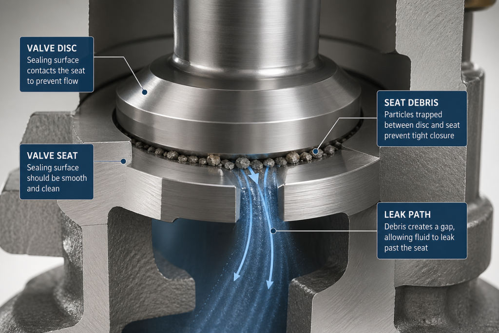 Seat Debris Preventing Tight Closure in a Pressure Relief Valve