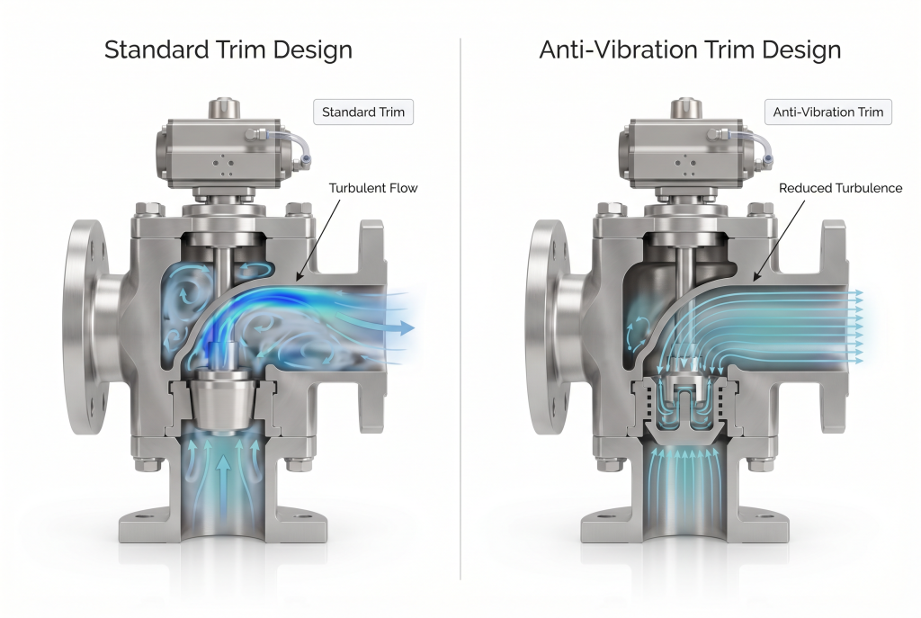 Standard vs. Anti-Vibration Trim Design Impact on Flow Patterns