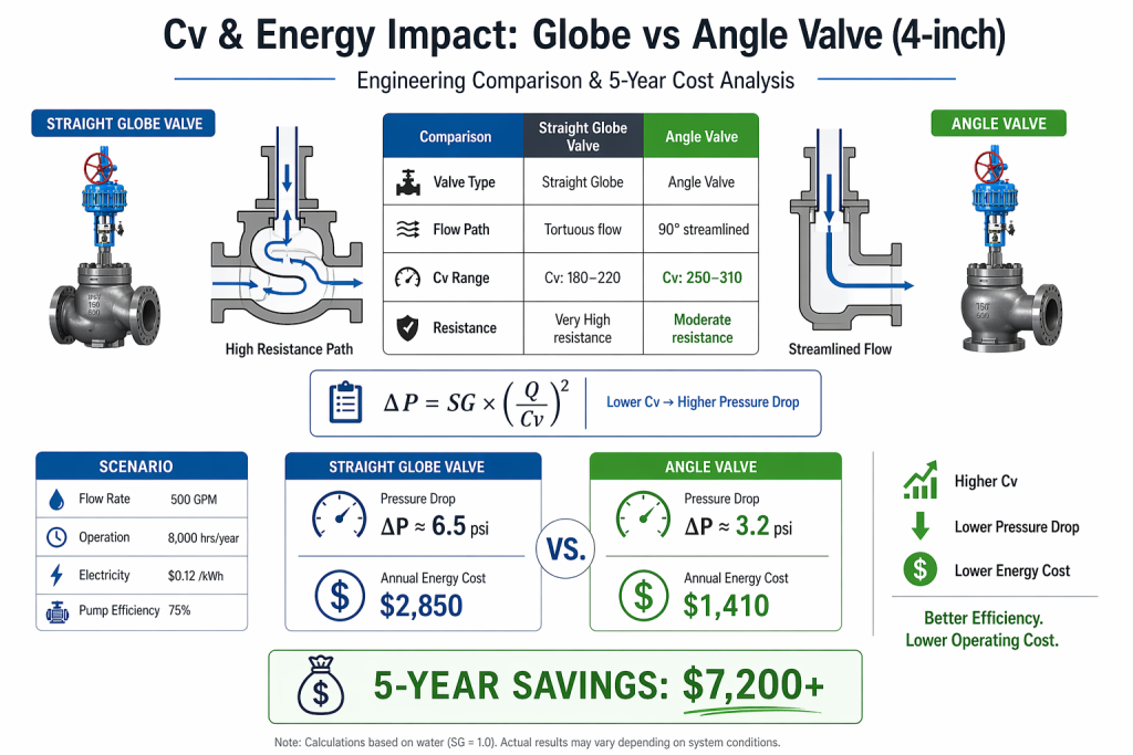 cv and energy impact - global vs angle valve