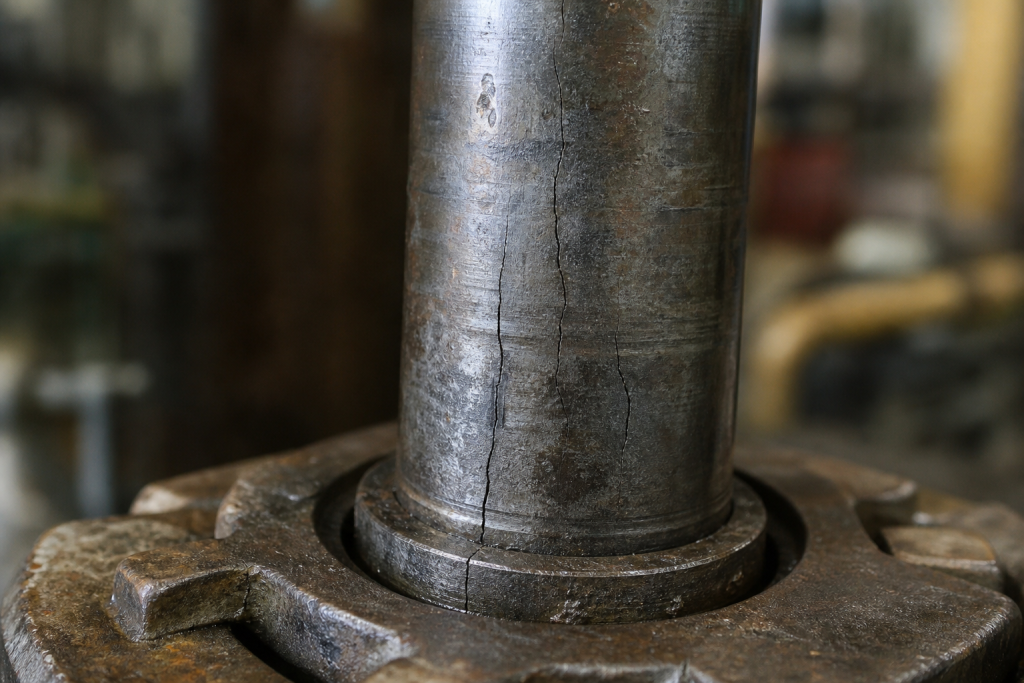 Visible sulfide stress cracking on a valve stem