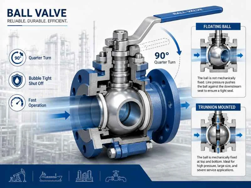 A floating ball valve with its internal components visible
