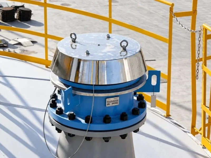 Pressure vacuum relief valve on a storage tank