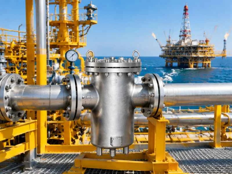 Basket strainer in an oil and gas facility