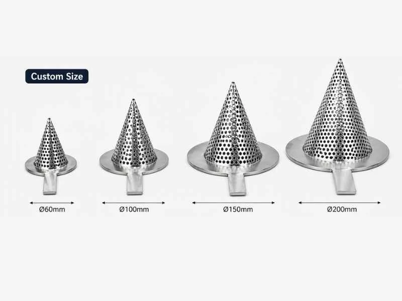 Cone strainer perforation patterns