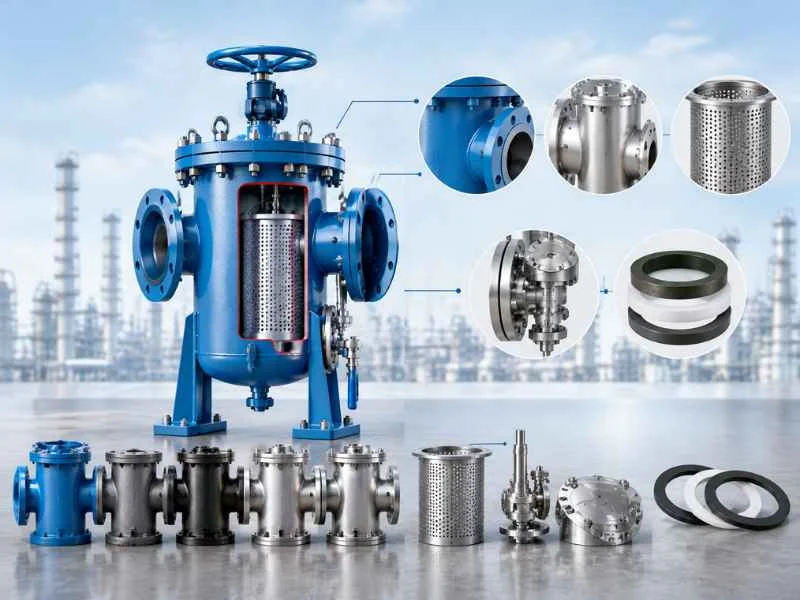 Duplex strainer body and internal baskets