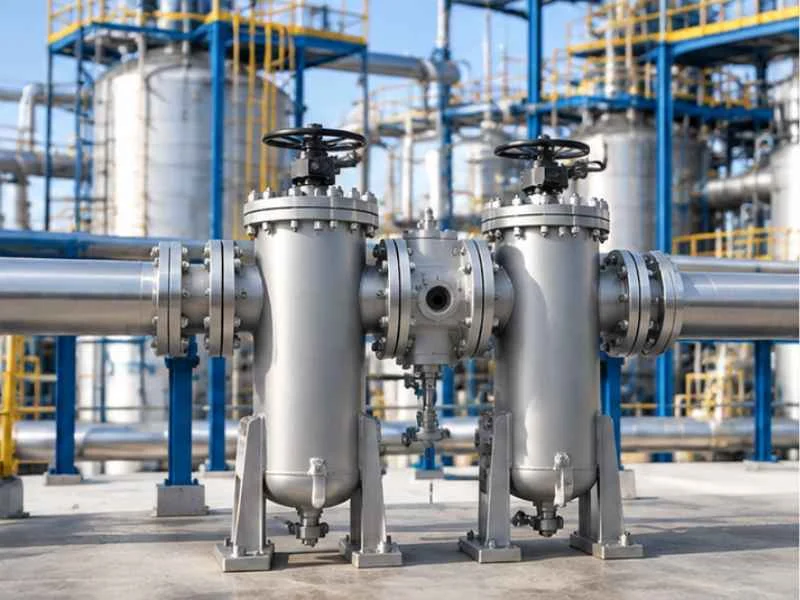 Duplex strainer in a chemical plant
