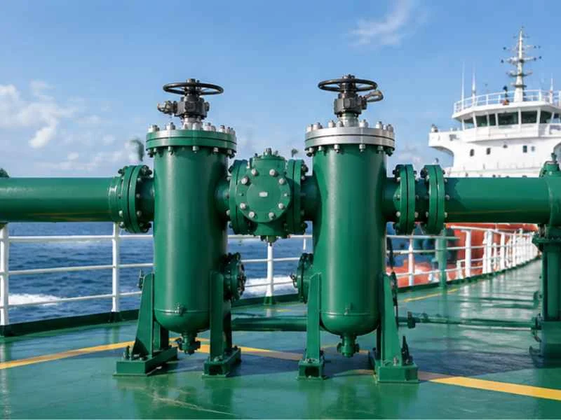 Duplex strainer in a marine system