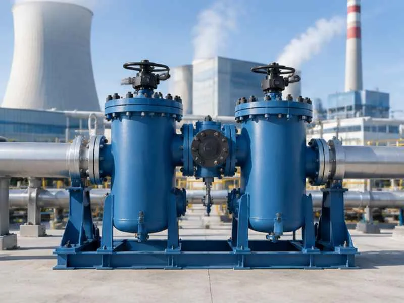 Duplex strainer in a power plant