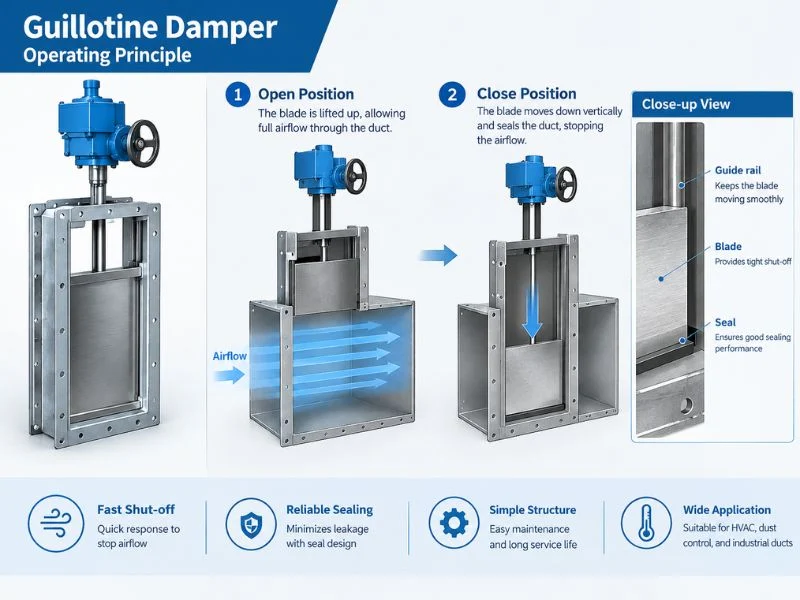 Guillotine damper operating principle