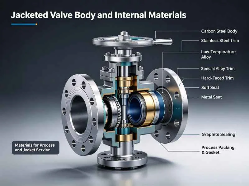 Jacketed valve body and internal materials